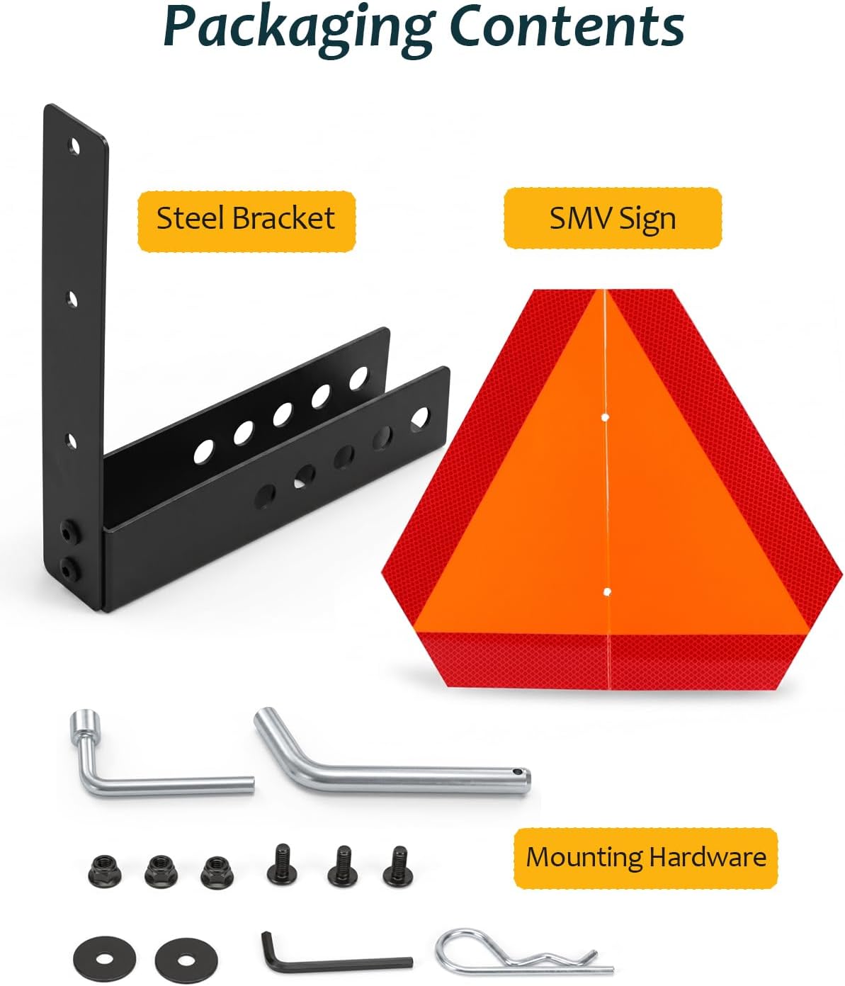 UTV Slow Moving Vehicle Sign Bracket Kit with Reflective SMV Triangle, 2" Receiver Hitch Mount, Hardware & Tools for Golf Cart, Tractor, ATV, Utility Vehicle