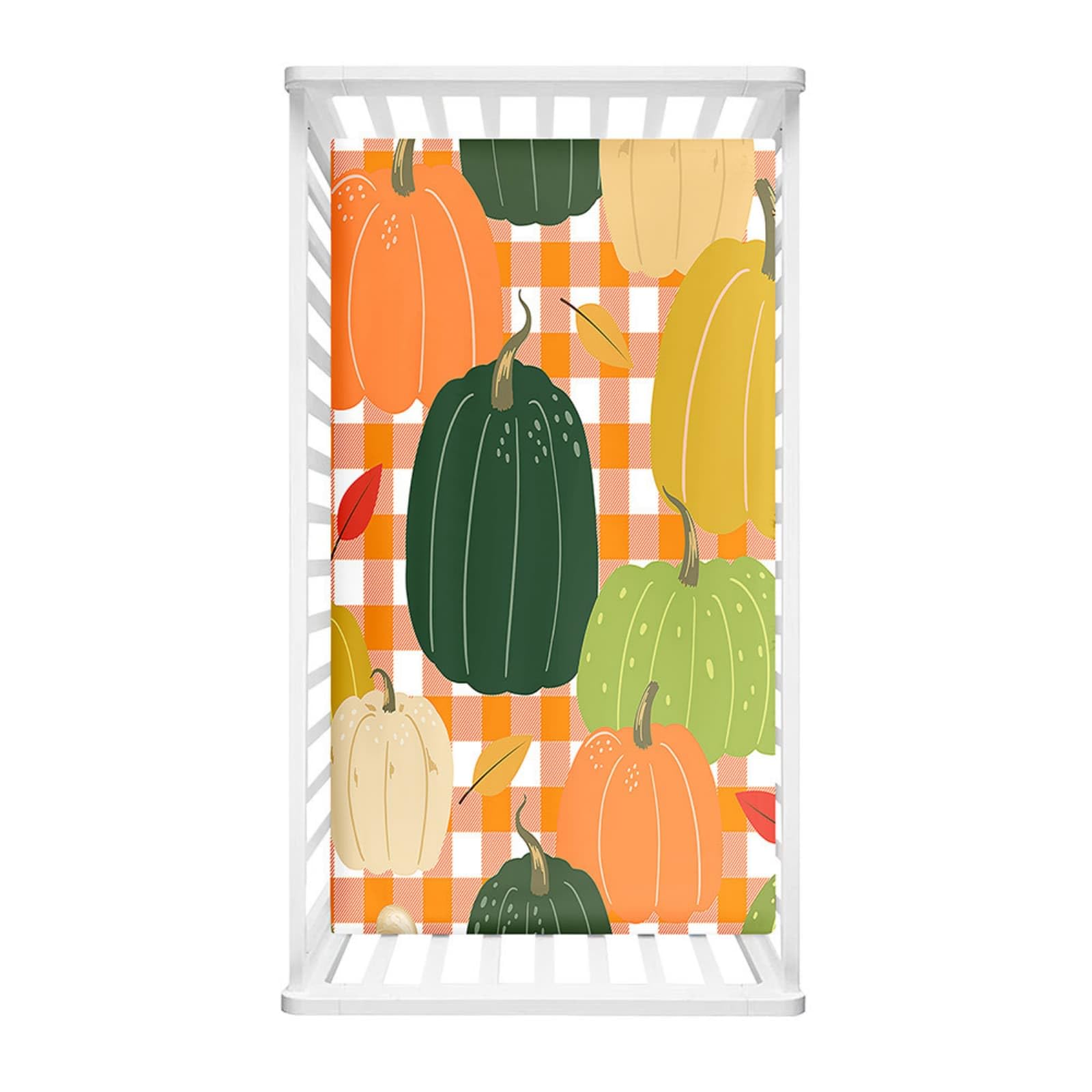 Odot Cot Bed Fitted Sheet, Moses Basket Fitted Sheet Thanksgiving Pumpkin Soft Durable Microfibre Crib Bedsheets Bassinet Bedsheet Mattress Protector for Kids Boy Girl (Gingham,60x120cm)