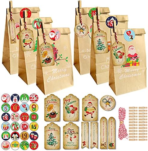 Adventskalender Zum Befüllen - 24 Weihnachtstüten Mit Zahlenstickern
