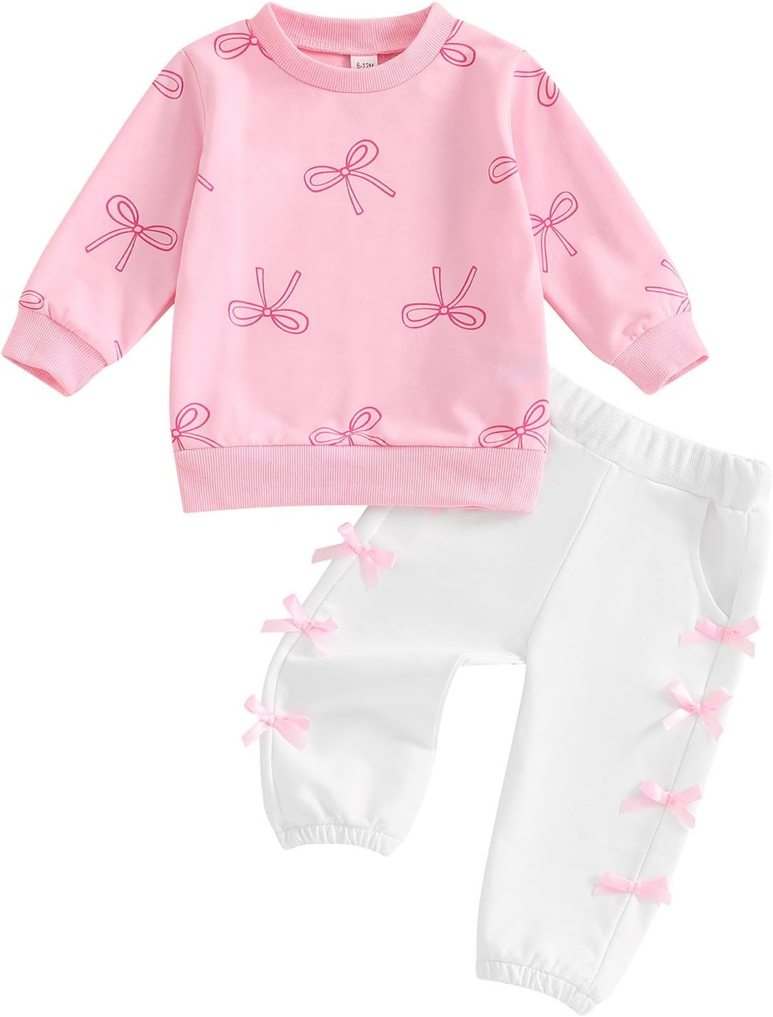 BemeyourBBs Fall Winter Toddler Girl Outfit Baby Girl Long Sleeve Bow Print Sweatshirt Top With Bow Pants Set 2 Piece Clothes