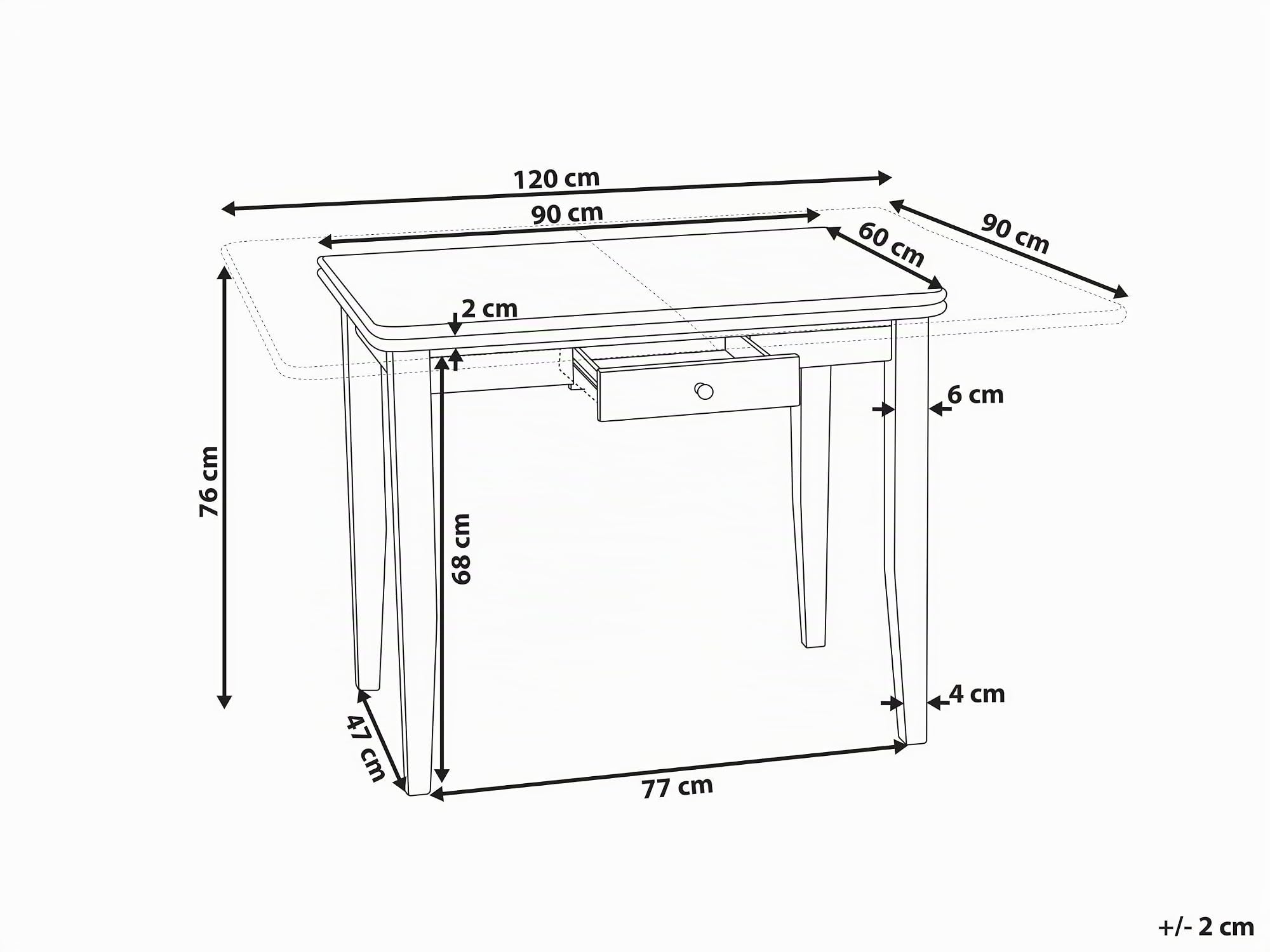 Beliani Esstisch 90/120x60cm Gummibaumholz Dunkelbraun ausziehbar mit Schublade Masela