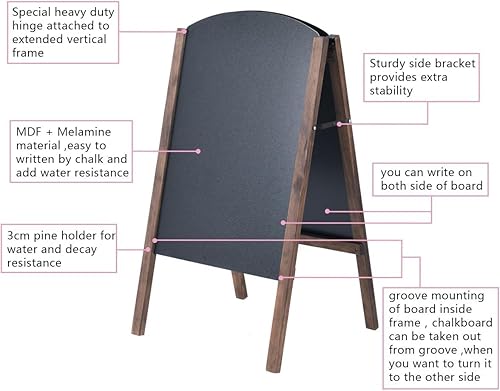 Miniatura 4 de GOFLAME Pizarra con marco A de 18 x 31.5 pulgadas, caballete de acera de pie de doble cara, de madera, plegable, para oficina, cafetería, enseñanza