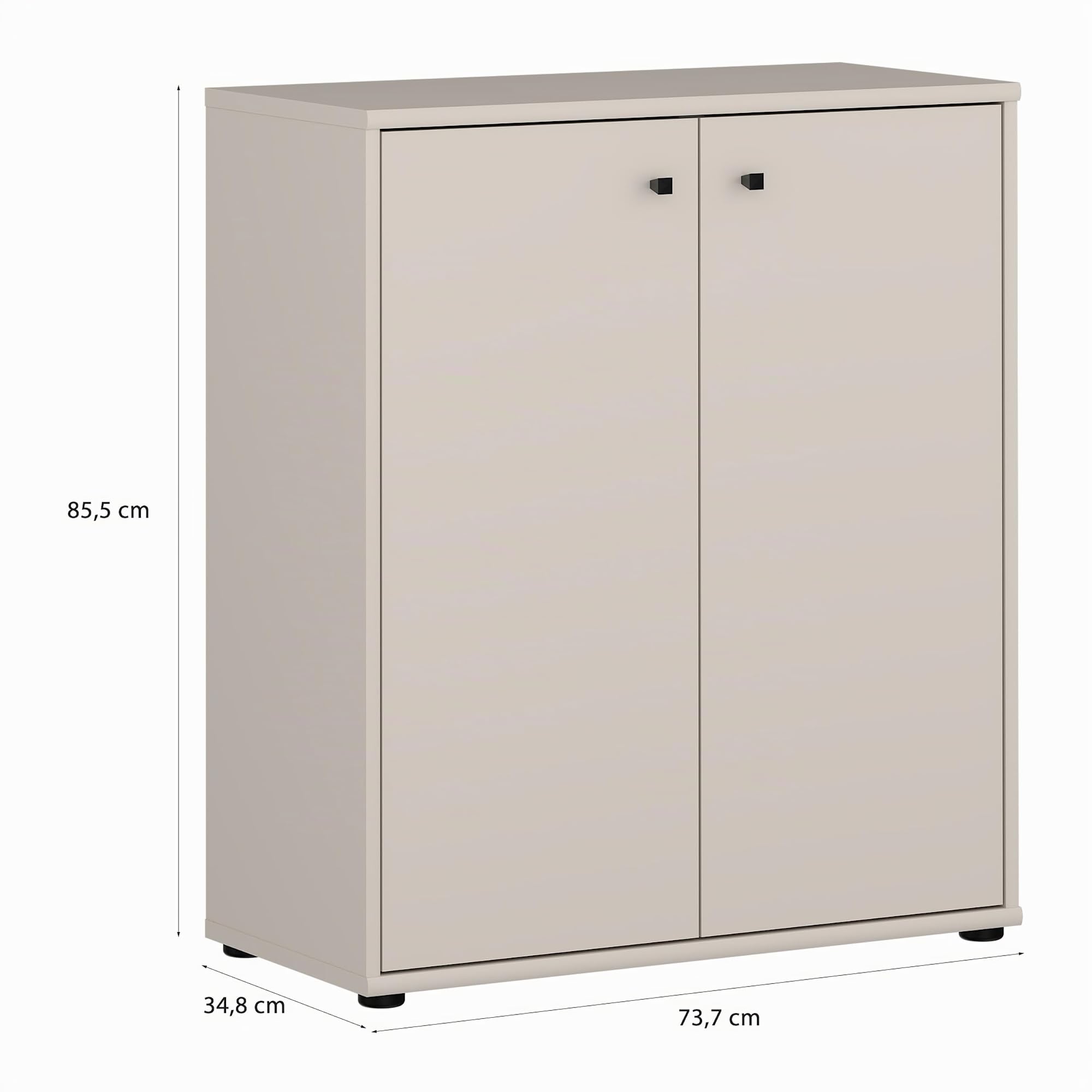 Forte TEMPRA 2 Kommode 70 80, Moderne Kommode 2-türig, Schlafzimmer, Wohnzimmer, Büro, Holzwerkstoff, Kaschmir|Beige, 73,7 cm breit x 85,5 cm hoch x 34,8 cm tief