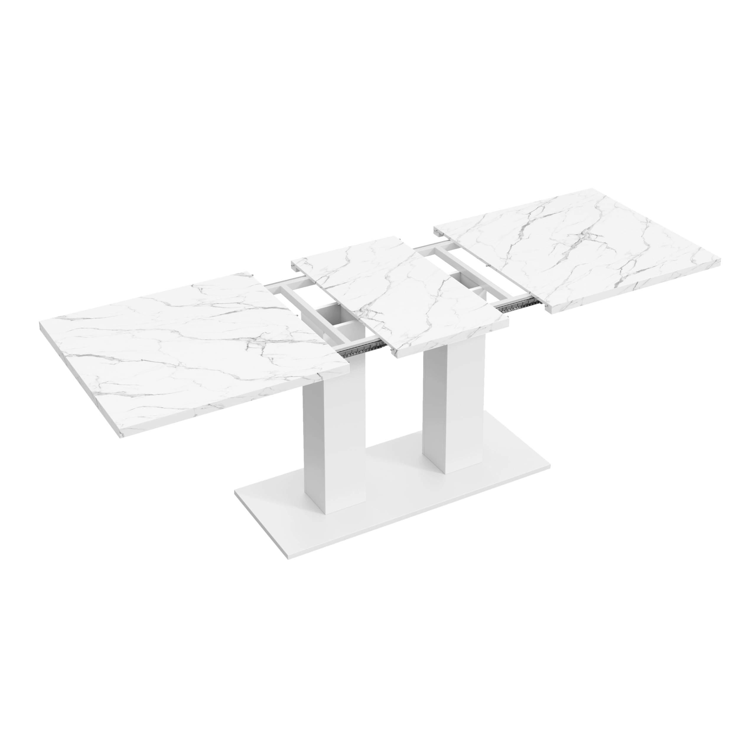 Wiuzo Tavolo da Pranzo Allungabile, 140/180x70 cm, adatto per 6-8 persone, forma rettangolare, piano del tavolo rinforzato, stile semplice, tavolo per sala da pranzo, cucina, soggiorno, bianco