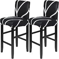 Vista 64 de SearchI - Juego de 4 fundas para taburetes de bar de jacquard, fundas elásticas y lavables para taburetes de bar, fundas para sillas de altura
