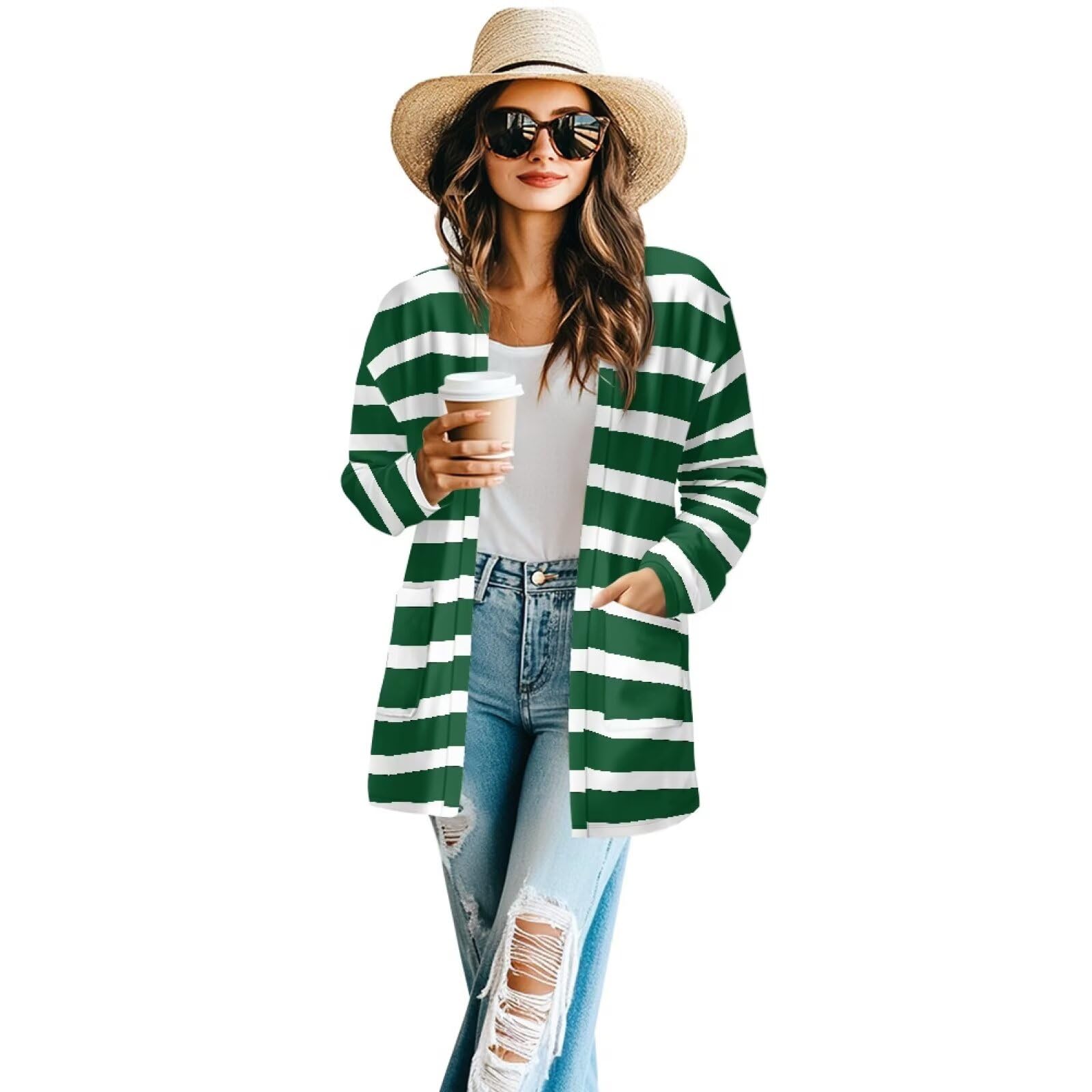 Women's Aztec Open-Front Jacket Lightweight Casual Outerwear Native Western Aztec Pattern &amp; Plaid Houndstooth Print