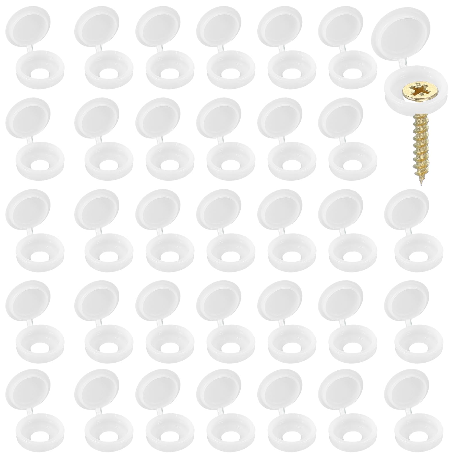 YELARXI Screw Snap Covers, Plastic Hinged Screw Cover Caps Shutter Screws Fold Snap Washer- Fitting for (Windows - Railings - Home Furniture - Cabinets) 5 mm & 200 Pack & White