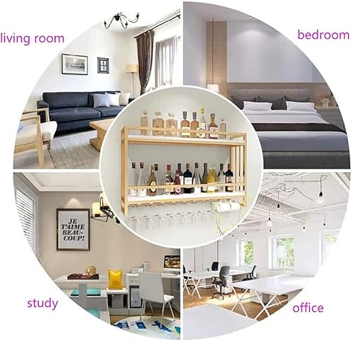 Miniatura 5 de Estante para vino montado en la pared, soporte de metal para colgar en la pared, estantes de madera, estante de pared elegante para copas de vino