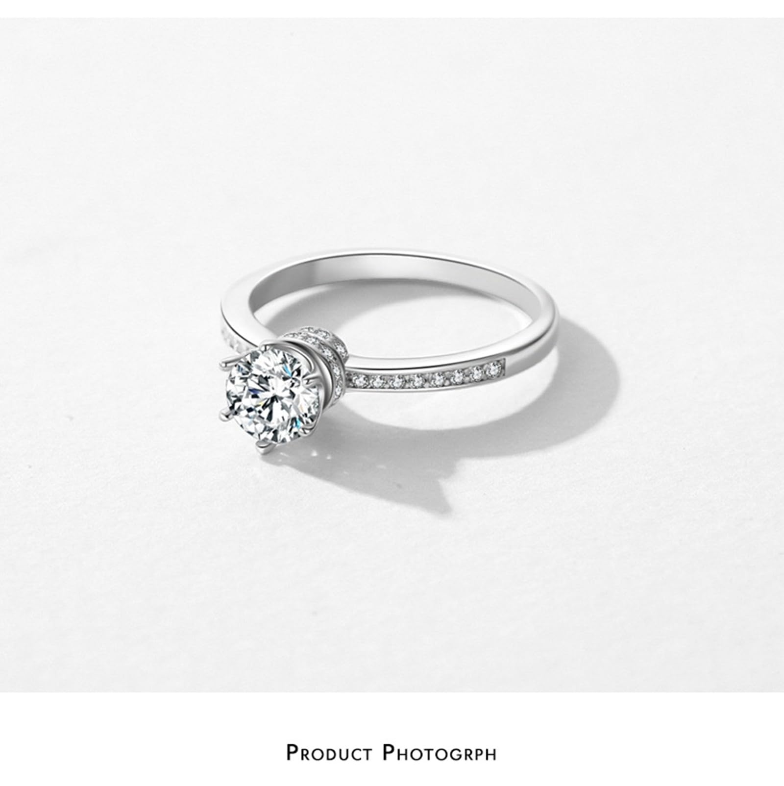 Wycian Anillo de promesa para él con circonitas, corona moissanita, 6 mm, anillo de plata 925, simple