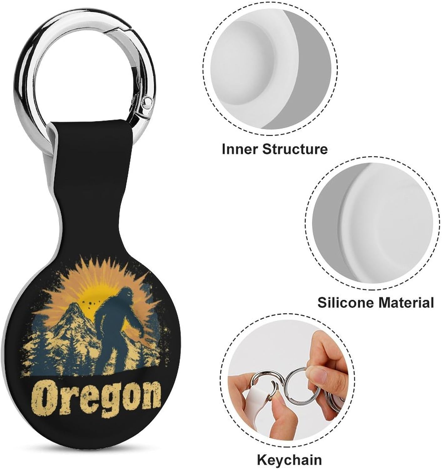 Oregon Bigfoot Mountains Vintage Case Compatible with AirTag Holder Cover with Keychain Ring for Bags Luggages