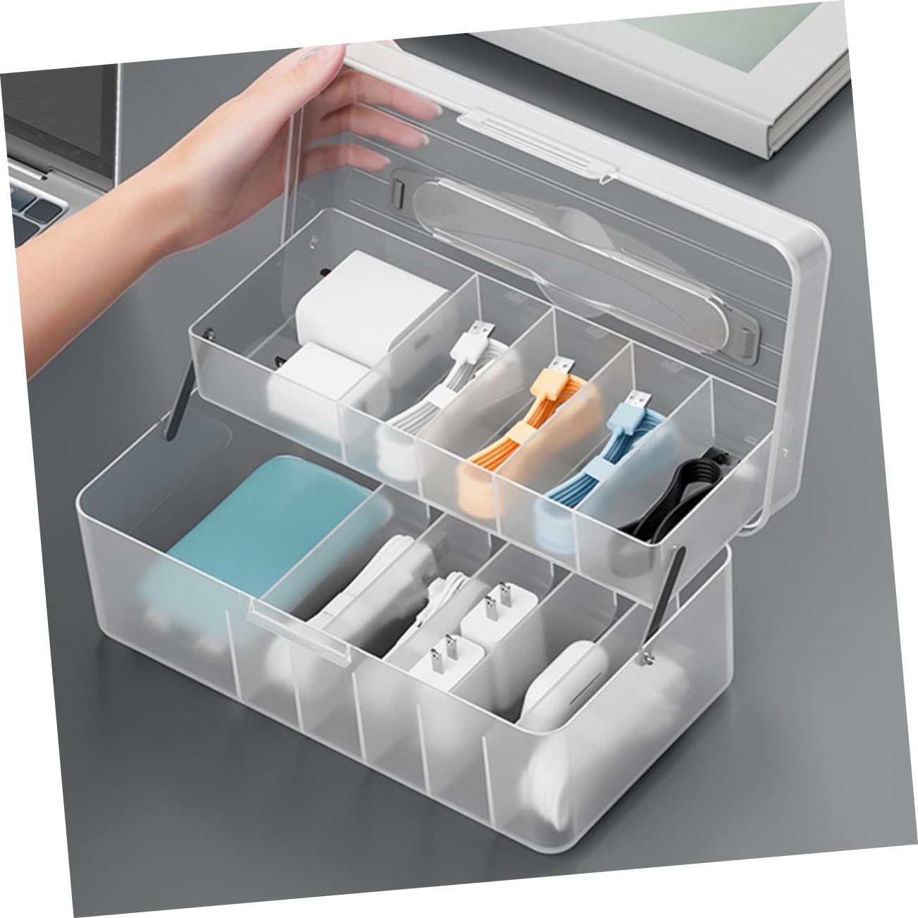Box Organizer Per Cavi Elettronici Contenitore Multiuso Per Caricatori e Accessori Design Portatile e Trasparente Per Scrivania e Casa Soluzione Per La Gestione Dei Cavi