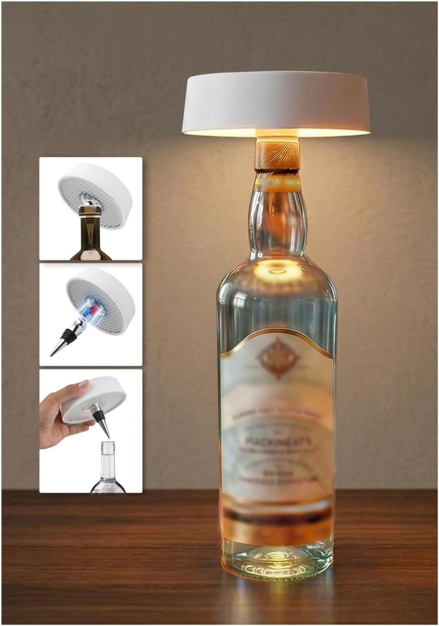 Wireless Bottle Lamp Shade, Rechargeable Wine Bottle Lights for Liquor Bottles, RGB, Touch Control 3 Color Temperature, Dimmable, Outdoor Waterproof, Bar Dining Kitchen Counter Bedroom Home, White