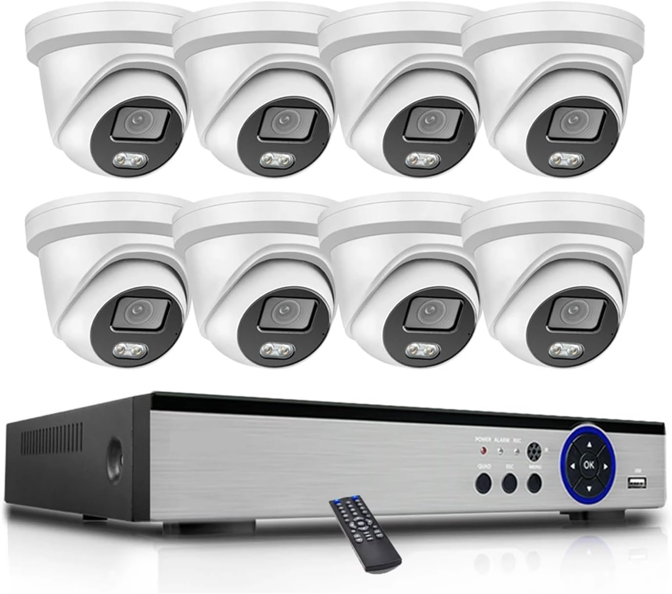 8CH CCTV Security Camera System 4K POE NVR Kit Audio Waterproof Indoor Outdoor Dome IP Camera 8mp Color Night Camera Set(3T(户外运动),8CH NVR x 8PCS 2K)