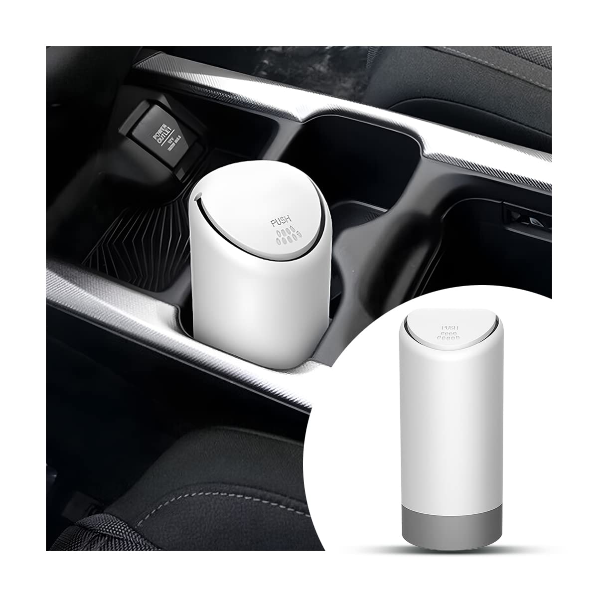 JNNJ Car Trash Can, Mini Silicone Auto Garbage Container with Lid, Waterproof Leakproof Portable Trash Dustbin, Vehicle Rubbish Bins for Automotive, Home, Office, Kitchen, Bedroom(White)