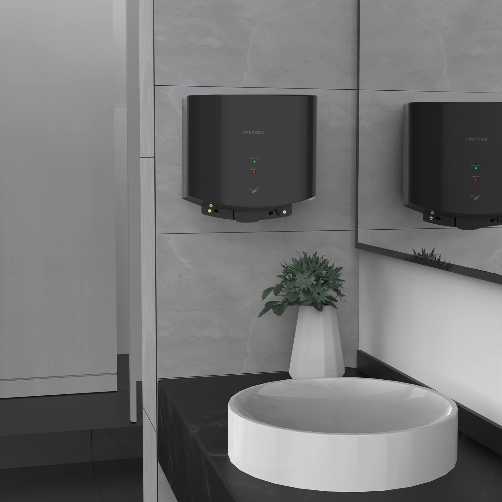interhasa! Händetrockner automatischer Infrarotsensor handtrockner leise Gewerbe und Haushalt 1250W（Schwarz）