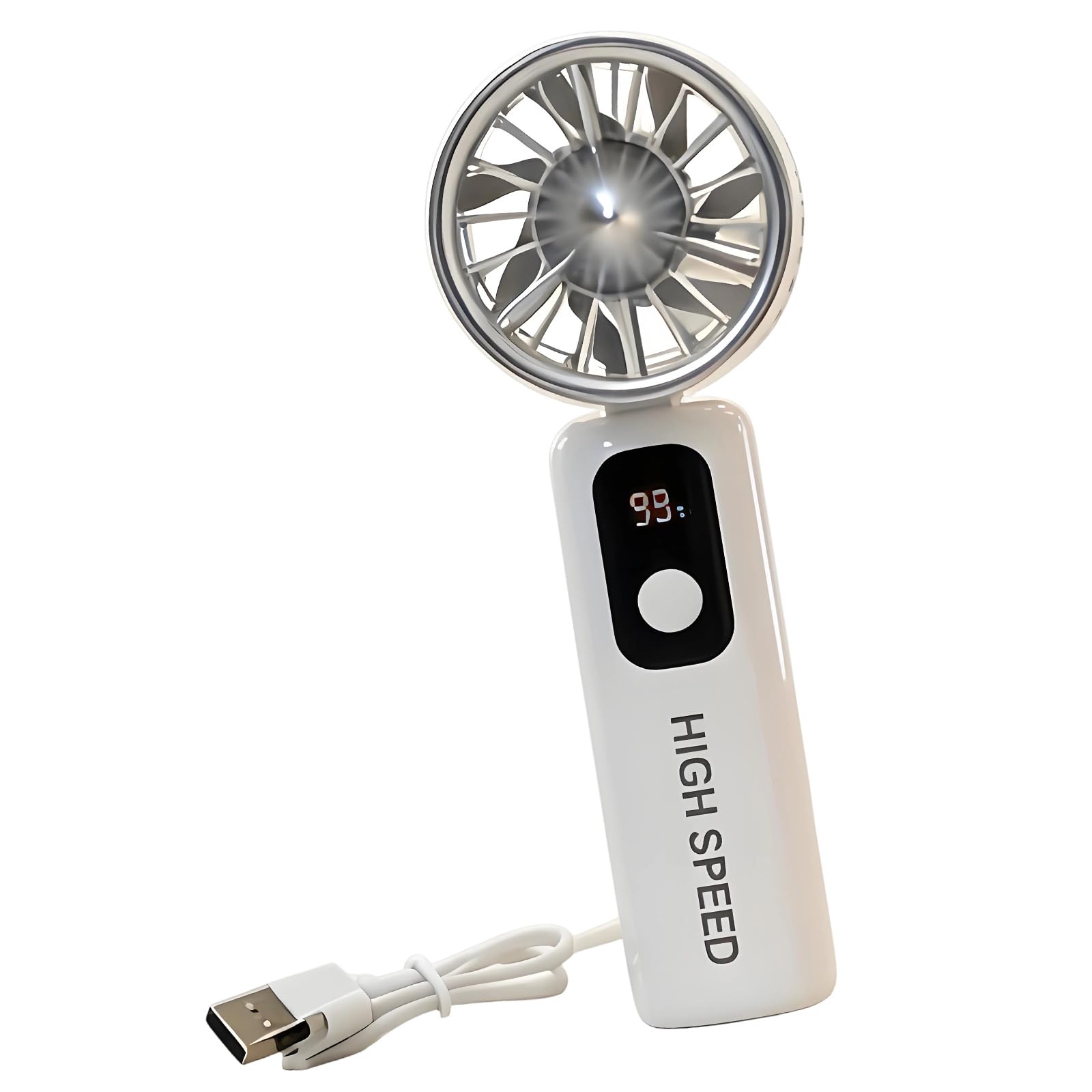 NMFLAB USB Rechargeable Cooling Fan Quiet 5 Adjustable Speed Digital Display for Travel Home Lightweight Desk Fan