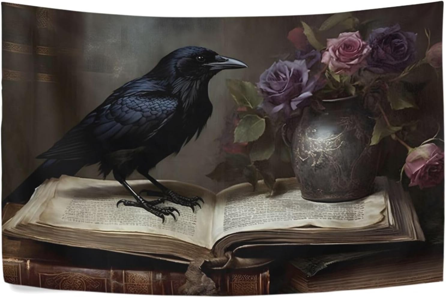 WOIWB Raven Flowers Tapestry Aesthetic Tapestries Wall