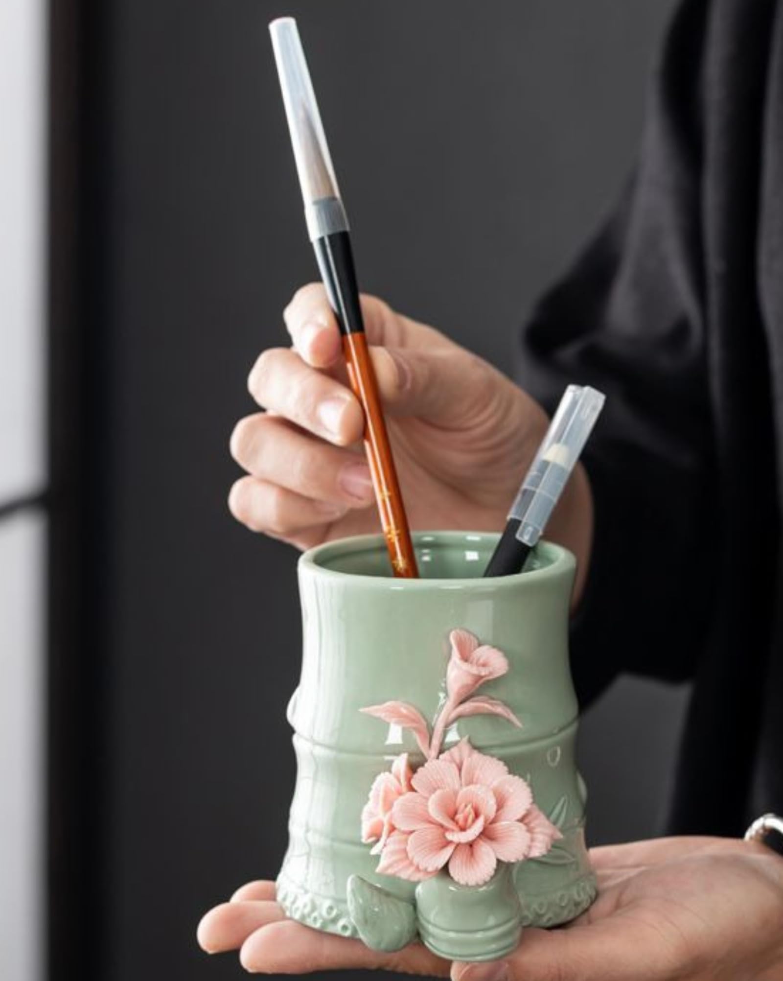 Celadon Stifthalter, handgefertigt, 12,2 cm, chinesischer Stil, Mao-Stifthalter