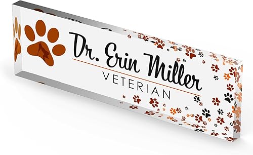 Artblox Placa de identificación personalizada para oficina, diseño de perro veterinario, en vidrio acrílico transparente, placa de identificación