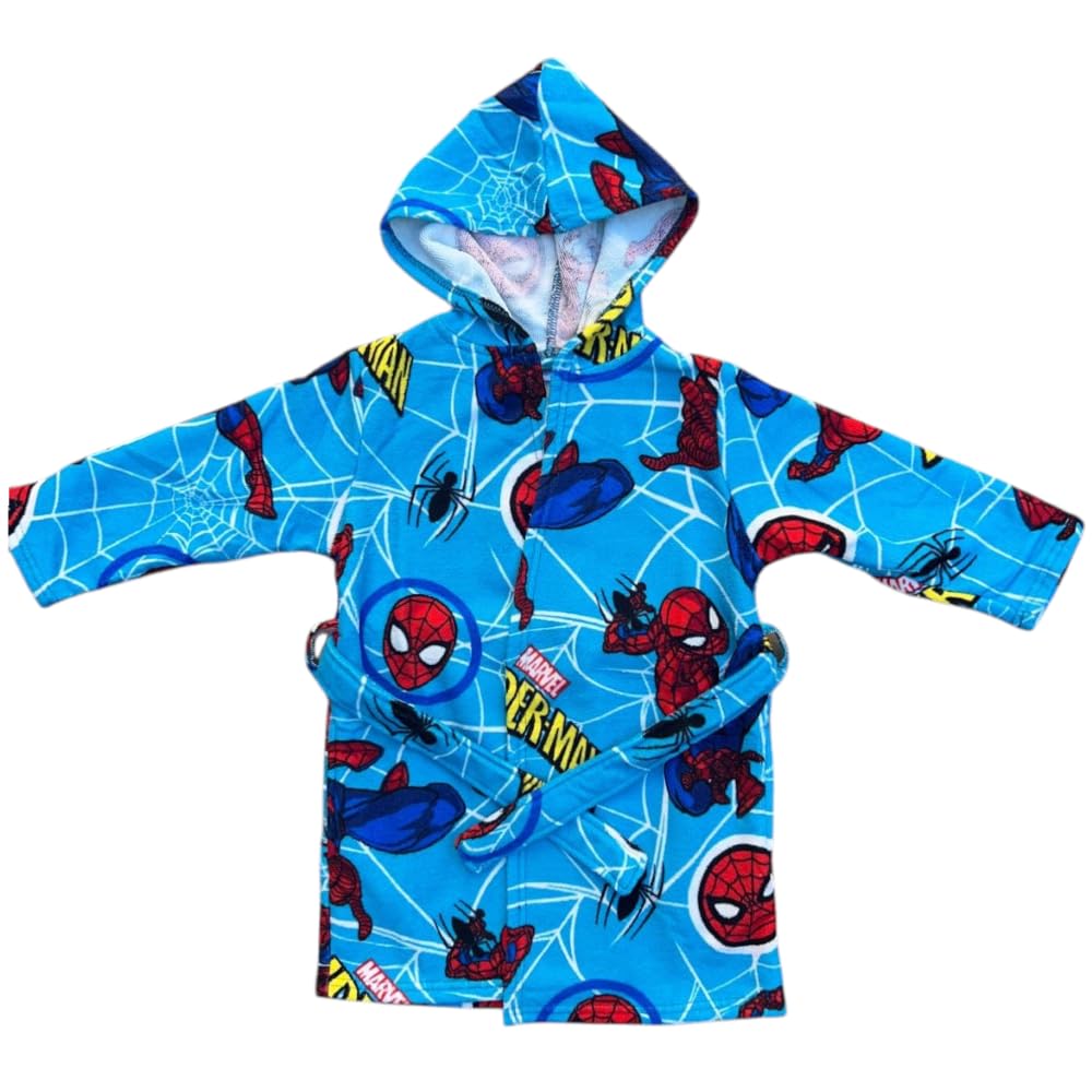 Peignoir enfant Spiderman Marvel en microfibre 100 % polyester avec capuche et poches, séchage rapide, idéal pour salle de bain, piscine, mer