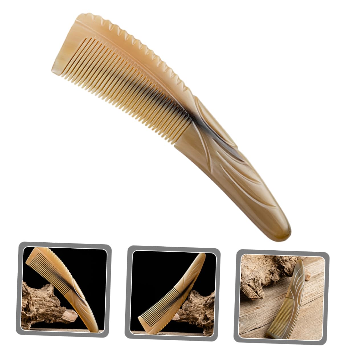 Didiseaon 3 Pièces peigne à moustache peigne à cheveux scalp massage de massage en corne de boeuf hommes en corne de massage antistatique cadeau artisanat cornes