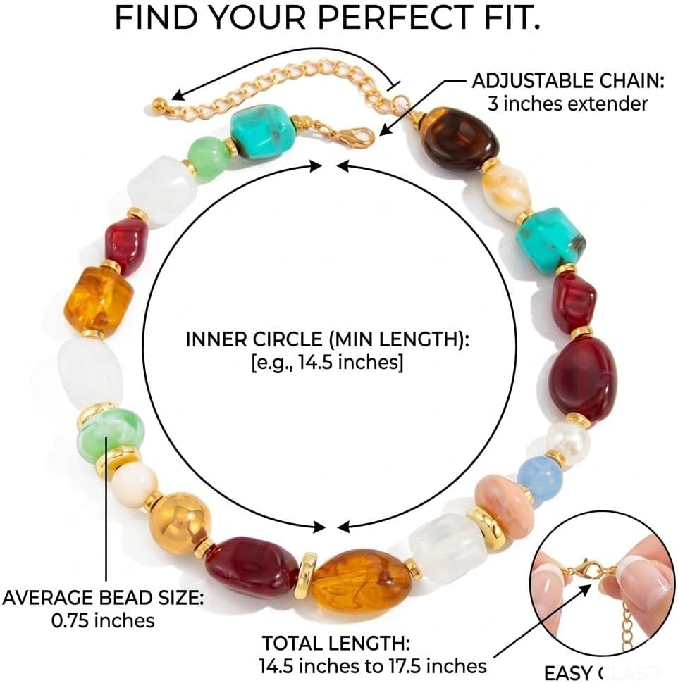 Chunky Beaded Colorful Necklace for Women Big Boho Bead Rainbow Necklaces Summer Beach Statement Colorful Necklace Jewelry Gifts for Women image 5