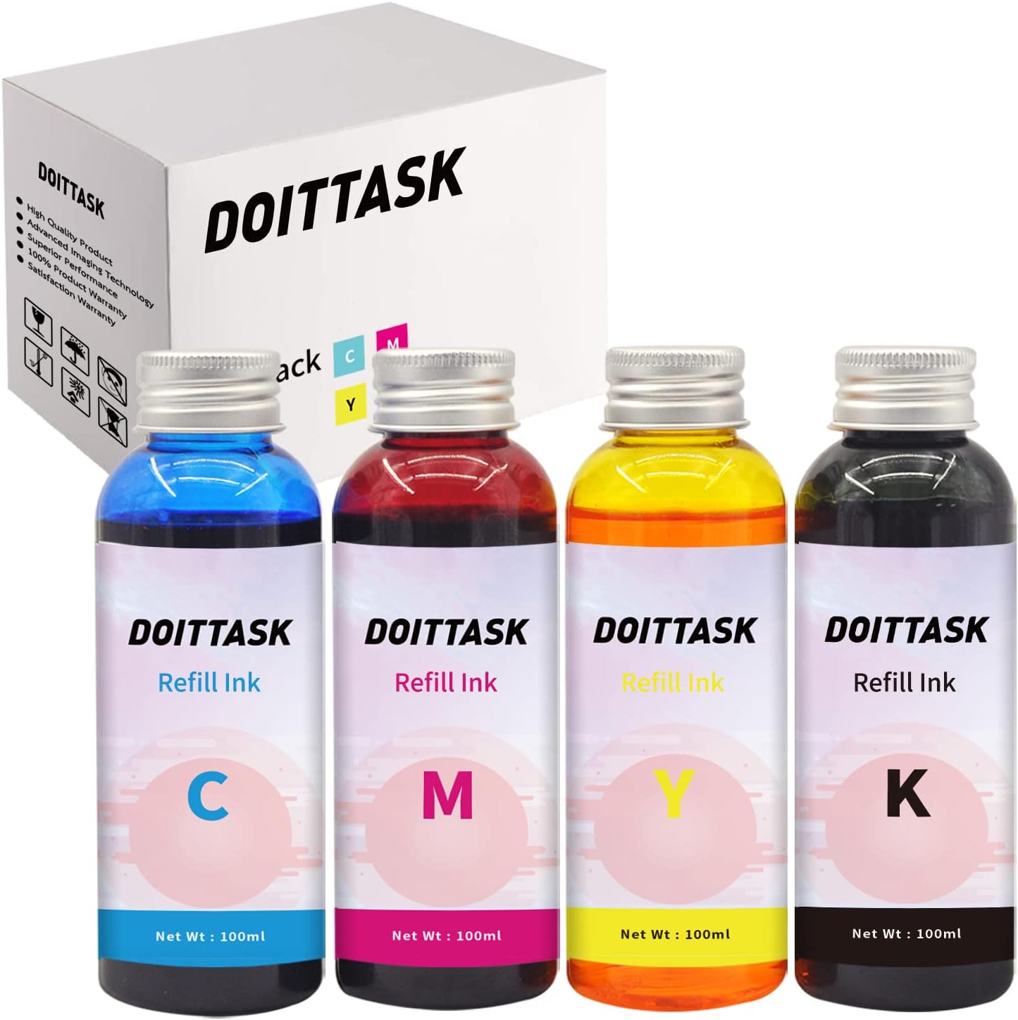 Refill Ink Compatible with Epson Printer, for Epson C88 C88+ WF7710 ET2720 ET15000 WF3640 WF7110 WF7210 WF3610 Refillable Ink 4 Colors Set (BK/C/M/Y)