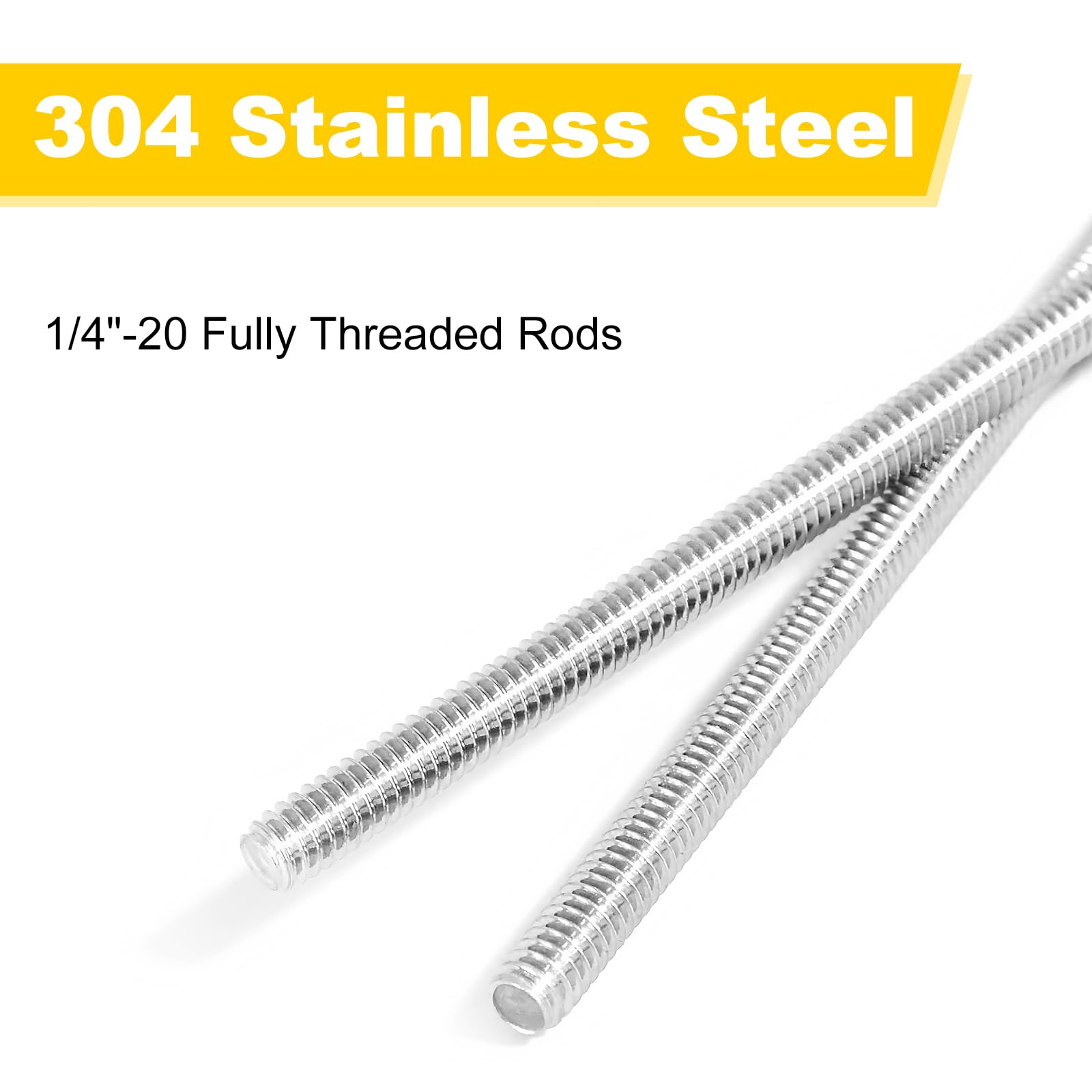304 Stainless Steel Threaded Rod 12" - 1/4-20 -4