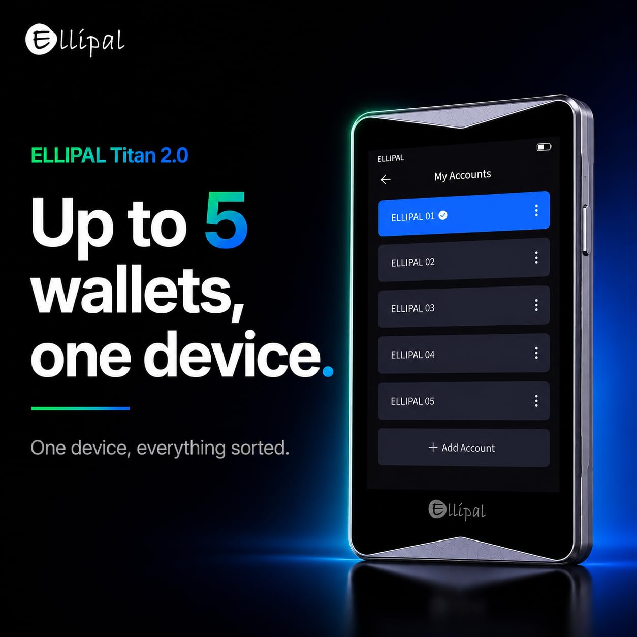 ELLIPAL Titan 2.0 Crypto Hardware Wallet, Black Metal, Adults