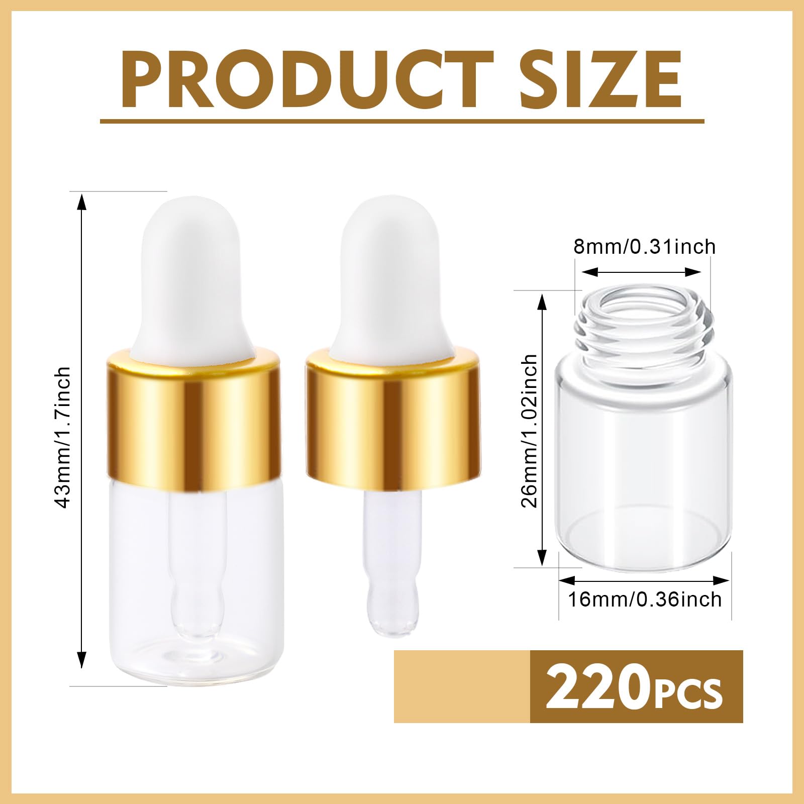 220 mini frascos cuentagotas de vidrio con cuentagotas para muestras, mini frascos de muestra transparentes pequeños con tapa, botellas de aceites esenciales para viajes, cosméticos, perfumes,