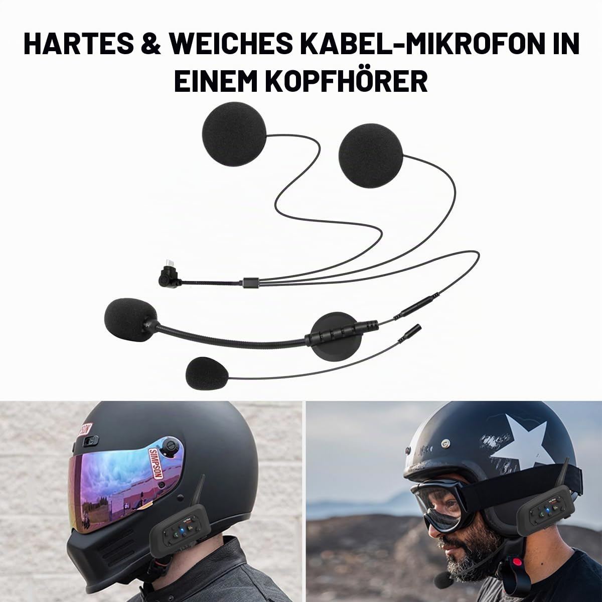 QSPORTPEAK V6 Plus Motorrad Intercom Bluetooth Headsets, 1200M bis zu 6 Fahrer Motorradhelm Interphone Gegensprechanlage Kommunikationssysteme, GPS, Freisprechen, Bluetooth 5.1, 2 Stück