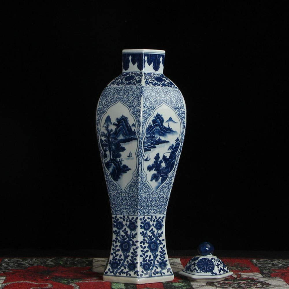 Adornos for el hogar Estatuas Esculturas coleccionables Adornos Adornos Estatuas Esculturas Tarro clásico Azul y Blanco Cerámica Paisaje Cerámica Sala de Estar Estante Antiguo Artesanías de Vino