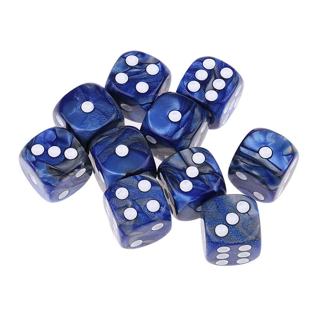 10PCS Polyhedral Dice D6 Dice 16mm Acrylic Dice Game Dice for RPG MTG DND Table Games (Blue Silver)