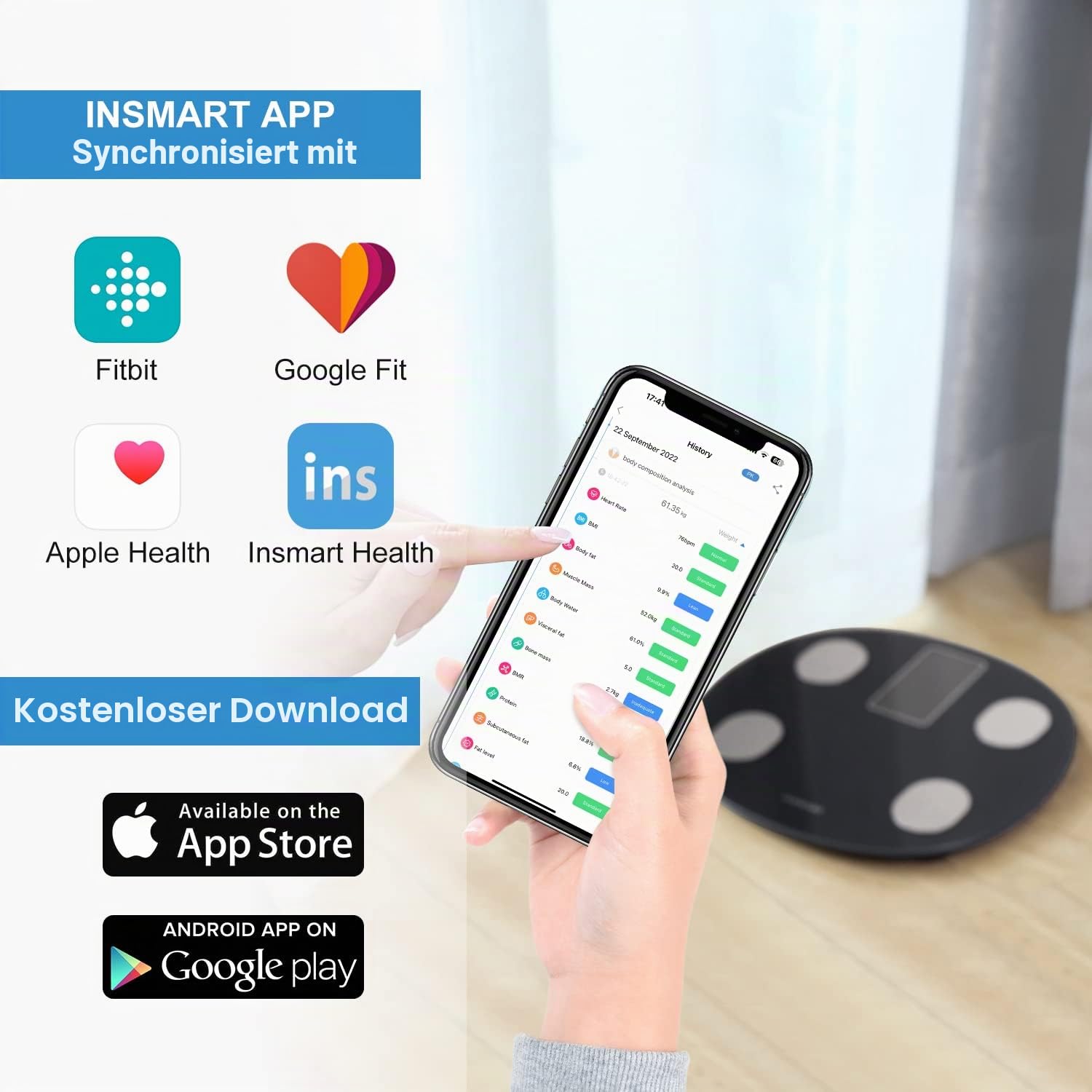 INSMART Körperfettwaage, Waage Personen mit Bluetooth und App, 25 Körperwerte, Digitale Personenwaage für Bad & Fitnessstudio… – Ansicht 5