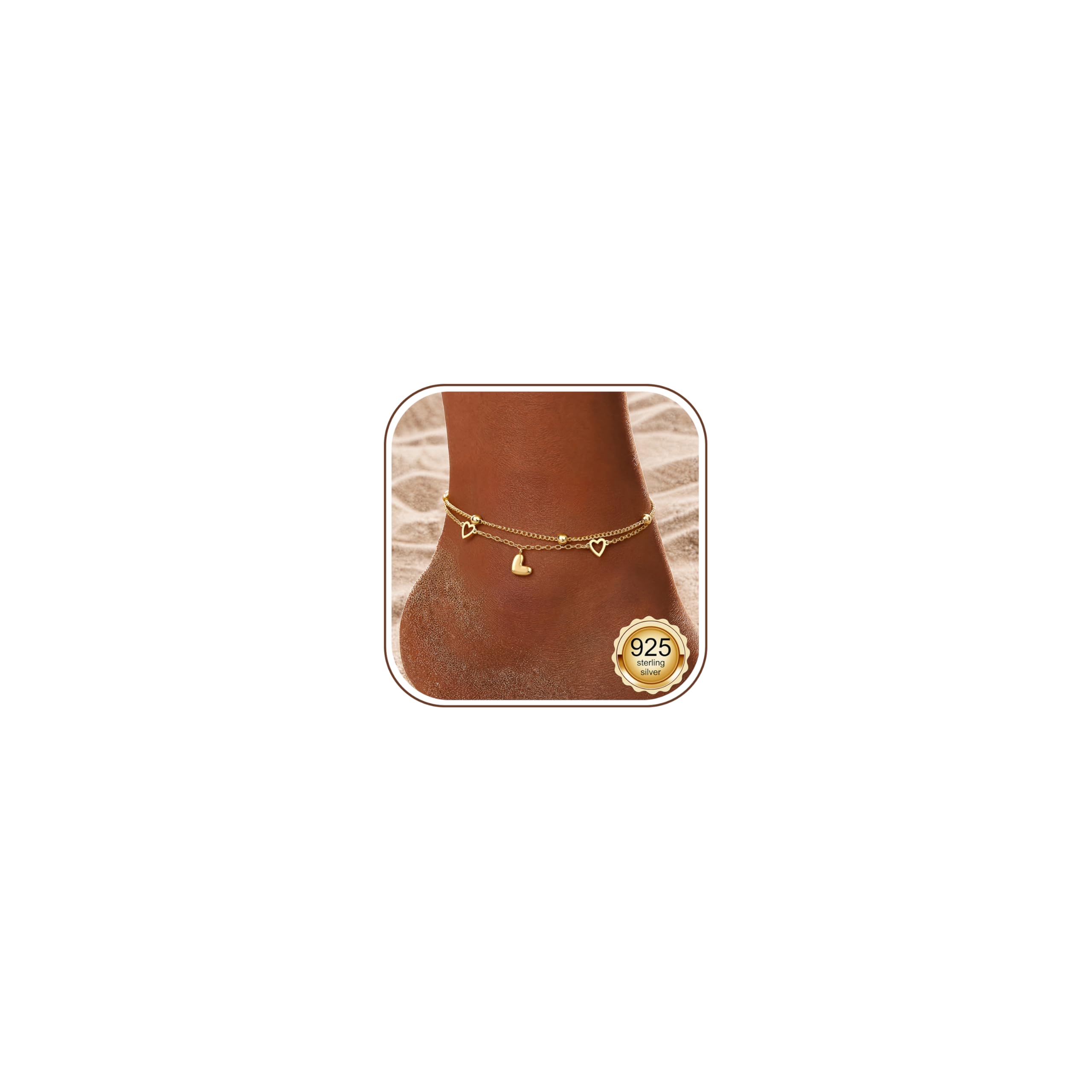 CASSIECA Cavigliera Donna Cavigliera Argento 925 Impermeabile Cavigliera Argento Oro Cavigliere Regolabile con Zirconi Cuore Perla Gioielli Spiaggia
