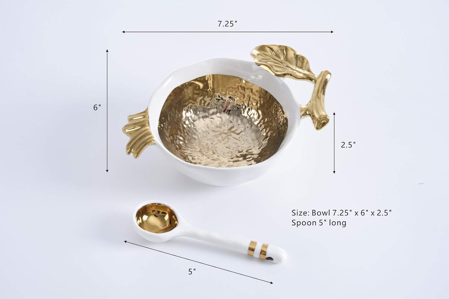 Pampa Bay Get Gifty Bowl and Spoon Set for Soup, Snacks, Nuts and More, Gold Pomegranate