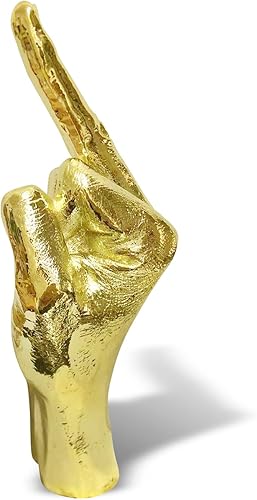 Gold Polyresin Hand Gesture Peace Sign Decor Boho Shelf Decor Accents Knick Knacks Middle Finger Practical Joke Halloween Prank Gifts (Middle-gole) disponible en Yaxa Peru