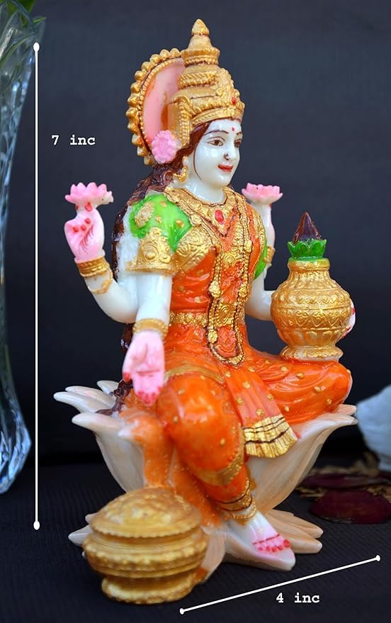 Image of Polyresin Marble dust Laxmi Ji Murti forbest for Diwali Decor Pooja Room I Home Temple Decoration (Size :: 7 x 4)