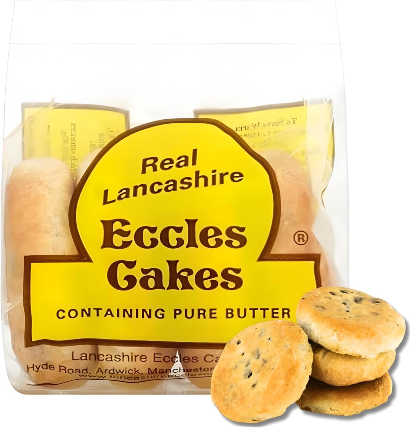Real Lancashire Eccles Cakes - 4 Pieces (5.29oz / 150g) - British Snack Cakes with Pure Butter & Dried Currants, Traditional English Fruit Cake Pastry, Imported UK Snacks for Tea & Breakfast