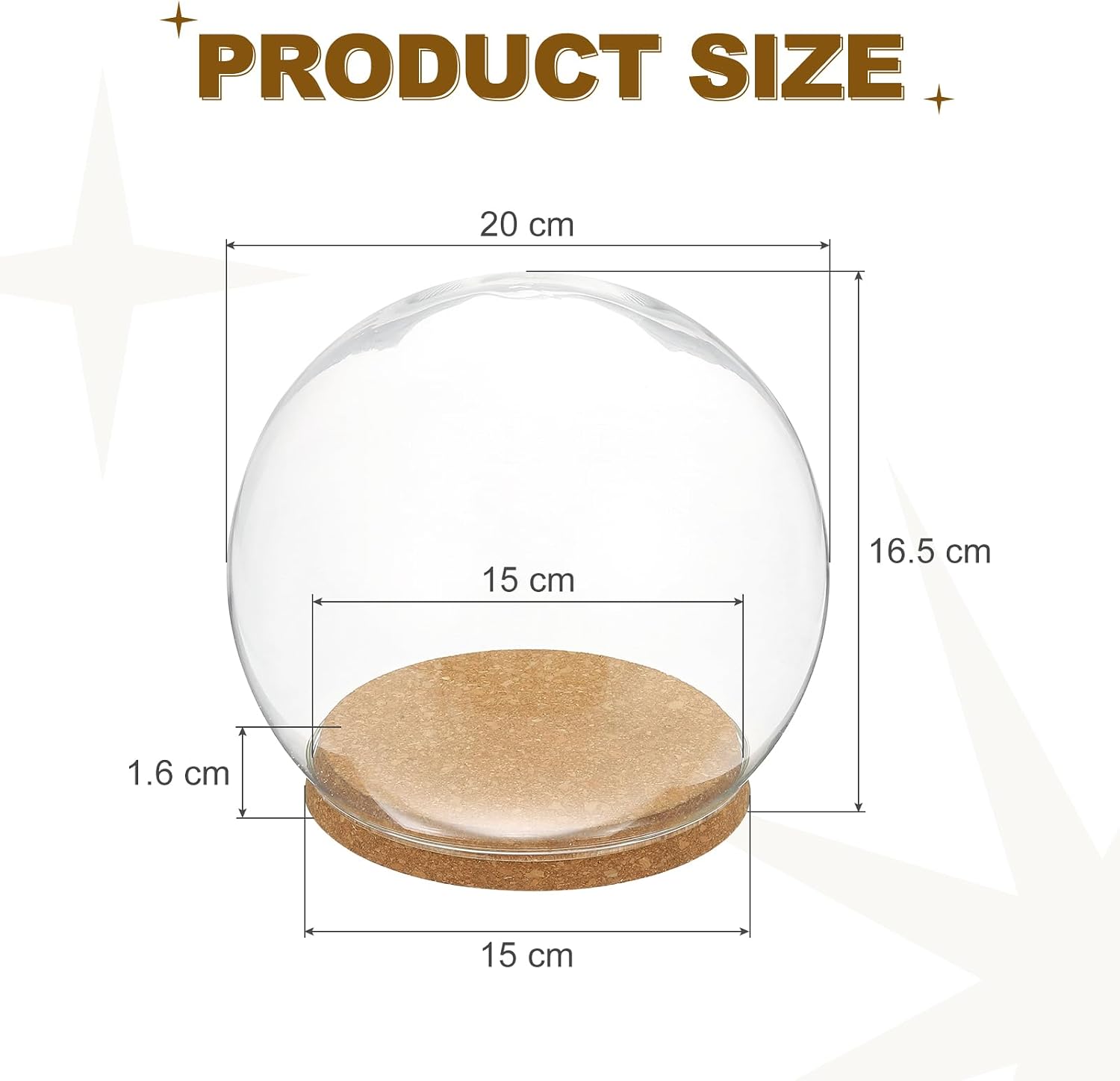 uxcell Round Cloche Glass Dome, 7.9" x 5.9" Decorative Glass Display Bell Jar, Glass Dome Cloche with Light Brown Base for DIY Flower Craft, Collectibles Specimens Plants Dustproof