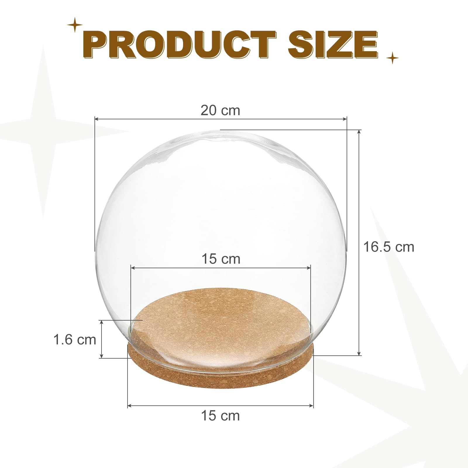 QUARKZMAN Cloche Ronde En Verre Dôme, 7.9" x 5.9" Cloche En Verre Décorative Avec Base Brun Clair Pour DIY Fleurs Artisanat, Spécimens Collection Plantes Protection Contre La Poussière