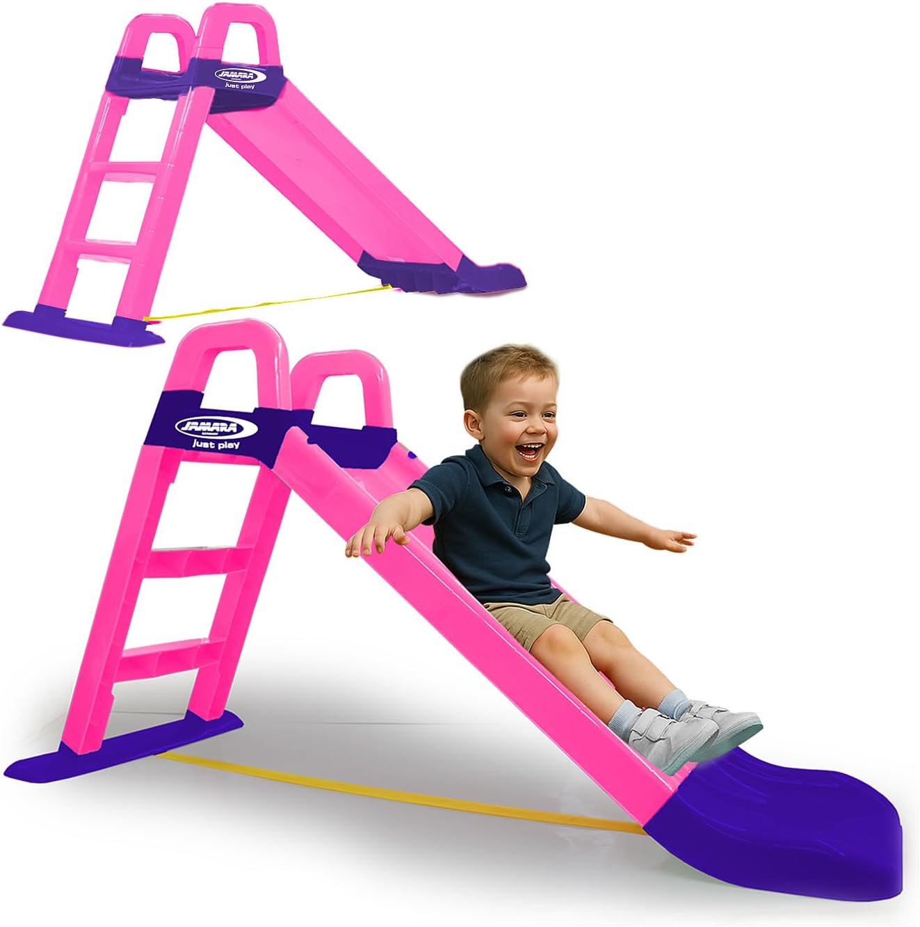 JAMARA 460503 Funny Slide Pink-Made of Robust Plastic, Slip spout for Gentle landings, Wide Steps and Safety Handles, stabilising Rope