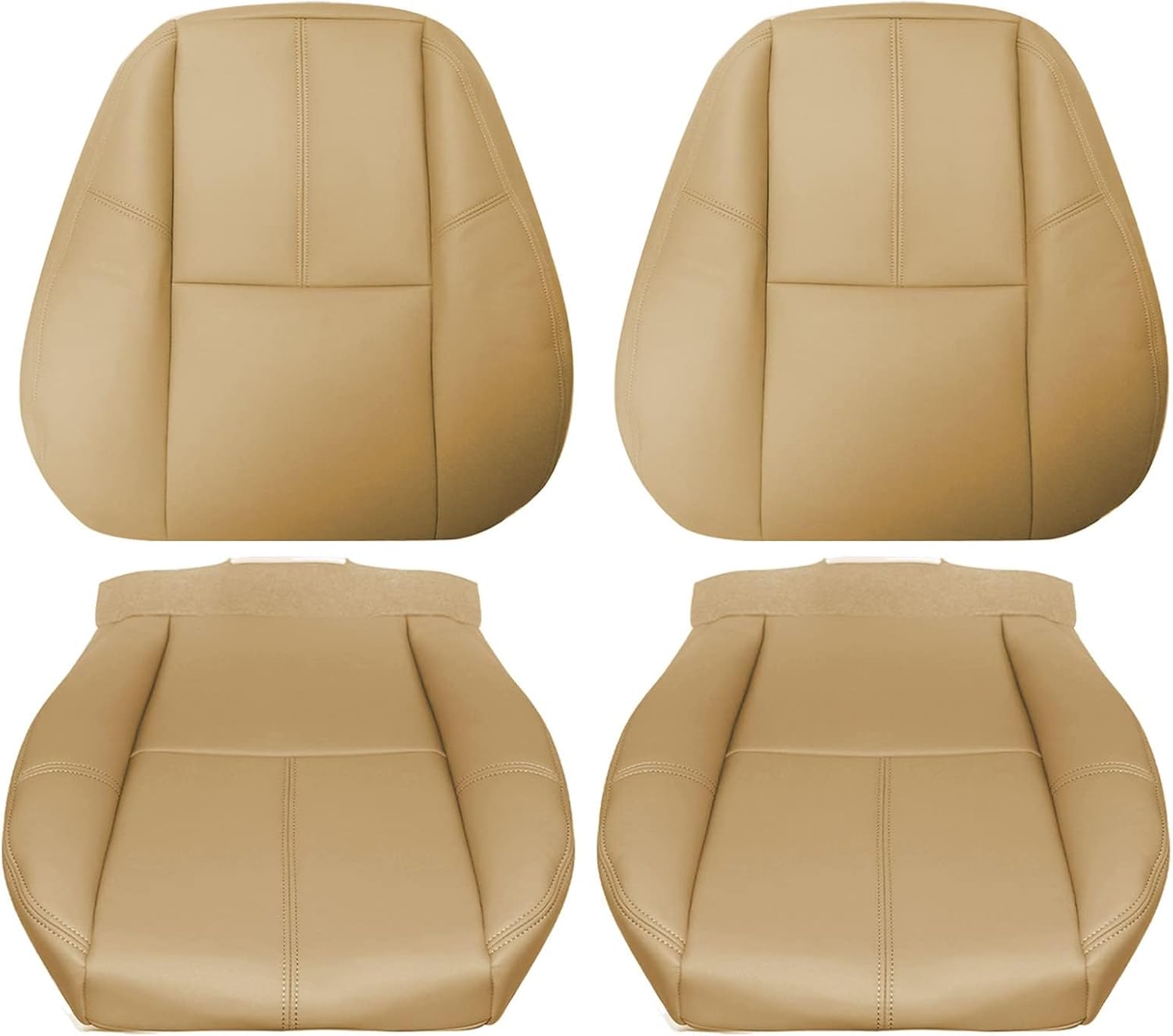 SecosAutoparts Driver & Passenger Side Bottom & Top Lean Back Leather Seat Cover Tan Compatible with Chevy Silverado GMC Sierra Tahoe Suburban Avalanche Yukon 2007-2014