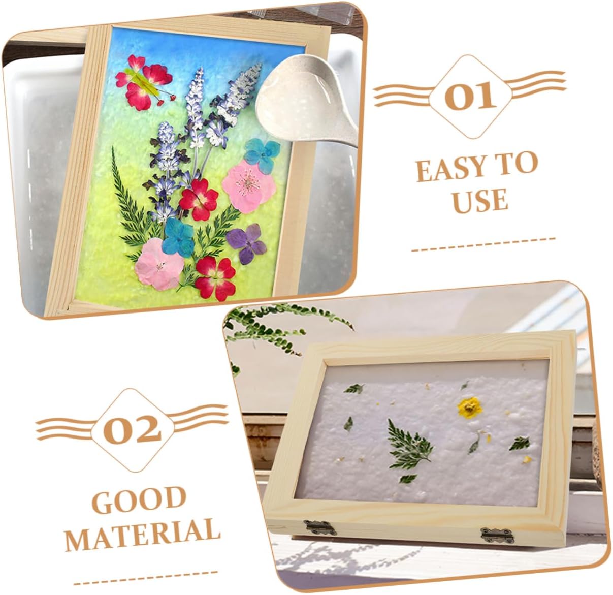 Gadpiparty 2Pcs Wooden Paper Making Frame Kit DIY Paper Crafts Mold with Mesh Screen Compact for Easy Storage Transport Sturdy for Use for Creative