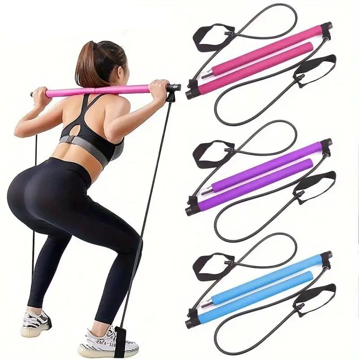 Pilates Bar Kit with Adjustable Latex Resistance Bands & Foot Loops – Detachable Full-Body Fitness Stick for Yoga, Sculpting, Strength Training & Home Gym Workouts (Random Color)-image-39