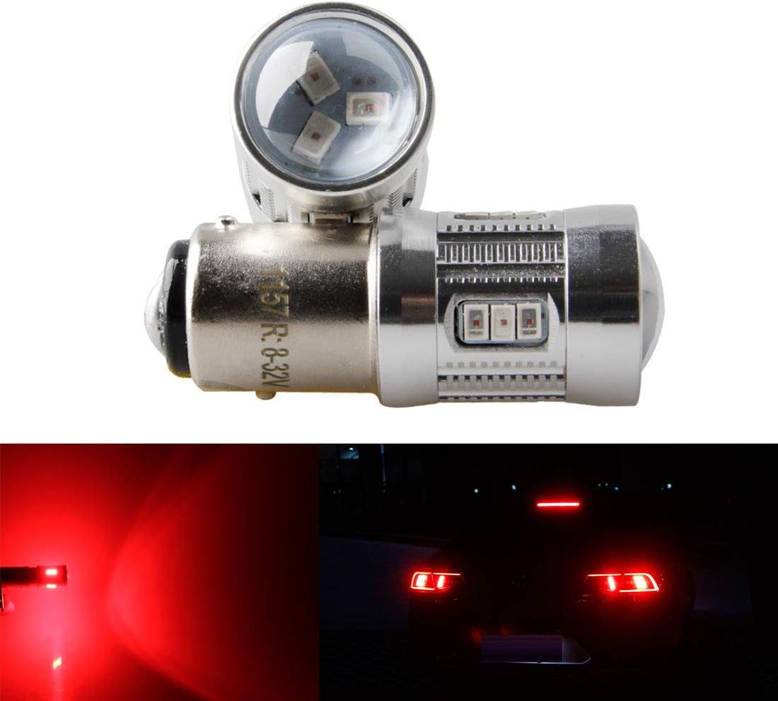 1157 LED Bulb Red 8-32V Original BAY15D LED Tail Light Bulbs Motorcycle Brake Light LED Light Bulb Car 1157 P21/5W Bulb with Projector Rear Tail Light Plug and Play Bulbs 8-32V Power Input