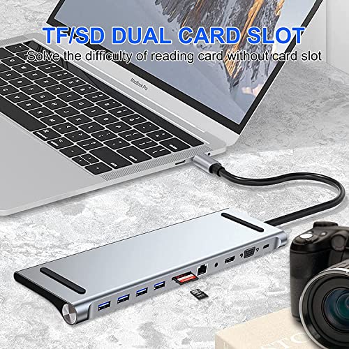 Image of Tobo USB C Hub, 11 in 1 Aluminum Type C Hub Adapterr with ethernet USB-C PD (40 Gbps), 4K HDMI, USB-C Data, SD /Micro Card Reader, USB 3.0-Compatible with 2020 /2018 MacBook Air, MacBook Pro - TD-948TC