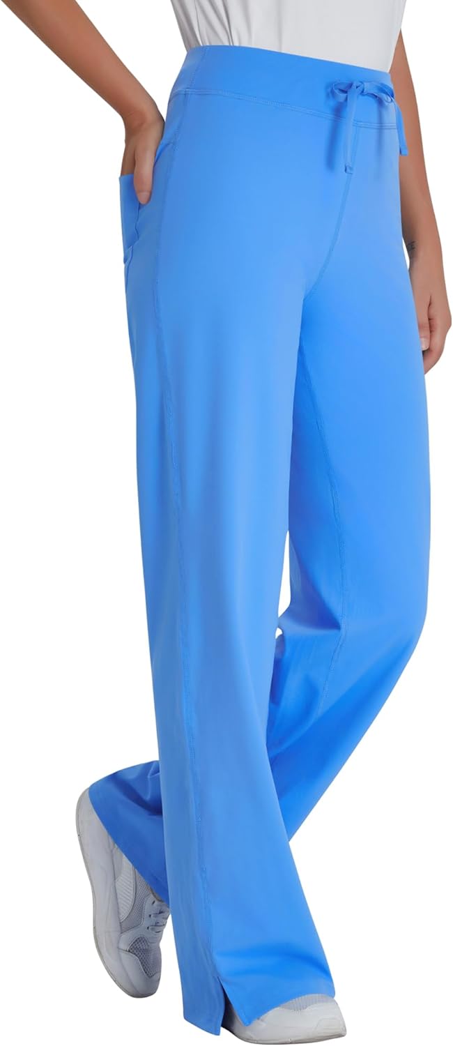 QBK Wide Leg Scrub Pants for Women - High Rise Straight Wide Leg Yoga Scrub Uniform Pants, Anti-Wrinkle & Knit Yoga Waistband - Image 2