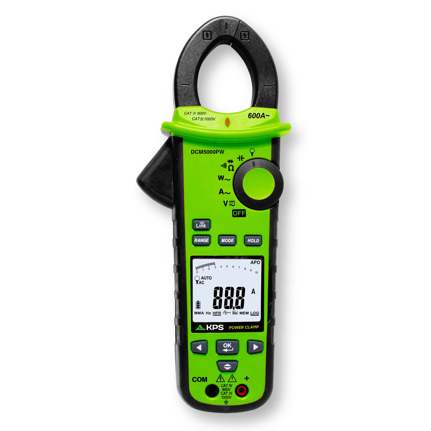 KPS-​DCM5000PW Pinza Vatimétrica TRMS Potencia 600kW Armonicos 25th Tensión AC/​DC AC+​DC 1000V Corriente AC 600A con Bluetooth CAT.​IV