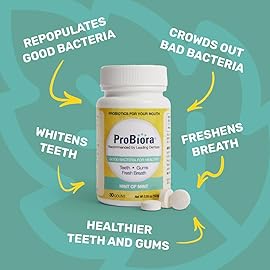 ProBiora Oral Probiotics for Teeth and Gums | Dental Probiotics for Improved Oral Health | Bad Breath Treatment for Adults | ProBiora3 Patented Probiotic Blend | Tooth Whitening | 30 Mint Tablets